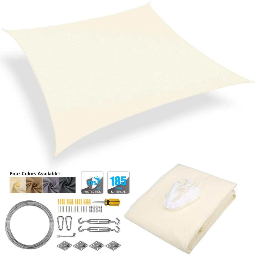 Waterproof Sun Shelter Garden Sun Shade Sail Patio Sunscreen Canopy Anti-UV Square Awning Camping Hiking Tarp with Hardware Kit