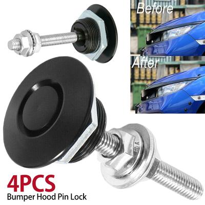 4pcs Bouton Poussoir Billet Universel Aluminium Dégagement Rapide Voiture de Course Pare-Chocs Avant Goupille de Capot Verrou Clic Capot Moteur Kit Carrosserie