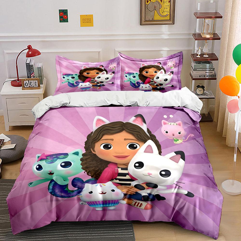 Purple Cat & Girl Bedding Set Bedding Duvet Cover Set Duvet Cover Pillowcases (1 * Duvet Cover 2 * Pillowcases, Without Duvet Insert)
