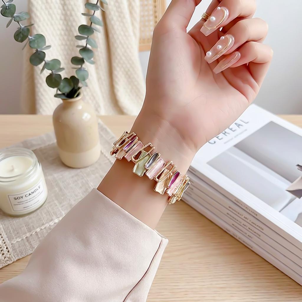 For Apple Watch band Series Ultra 11/10/9/8/7/6/5/4/3/2/1 SE 40/42/46/45/44mmBracelet Stylish Stone Metal Link Elastic Watchband