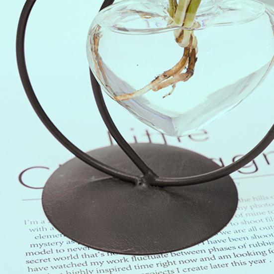 Decorative Ornament, Cat-Shaped Rust-Proof Iron Bracket with Transparent Glass Vase for Hydroponic Plants Desktop Decoration
