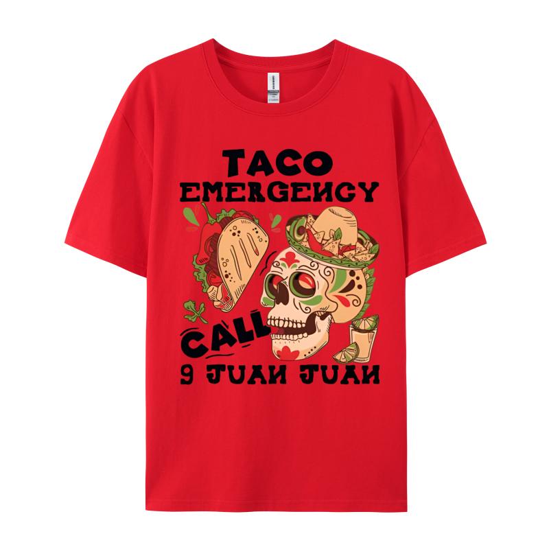 Taco Emergency Call Juan Juan Skull Tshirt Novelty Short Sleeve Tees Crewneck Tops Cotton Fabric Latest TShirts Streetwear S