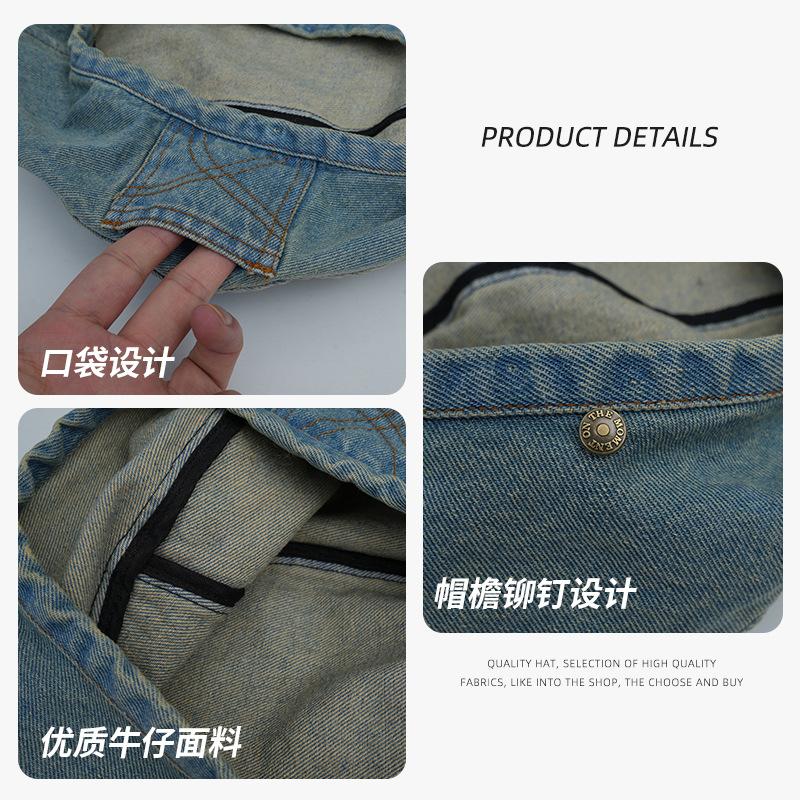 Washed denim beret women's spring and autumn retro face small versatile bud hat literary octagonal hat