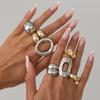 8Pcs/Set Punk Gold Silver Color Circular Drum Rings for Women Men Vintage Geometric Irregular Smooth Open Rings Set Jewelry