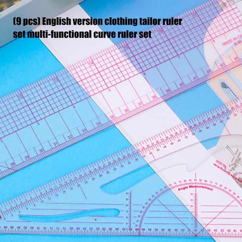 Plastic Sewing Ruler Set 9PCs Flexible Measuring Tools For Garment Designers