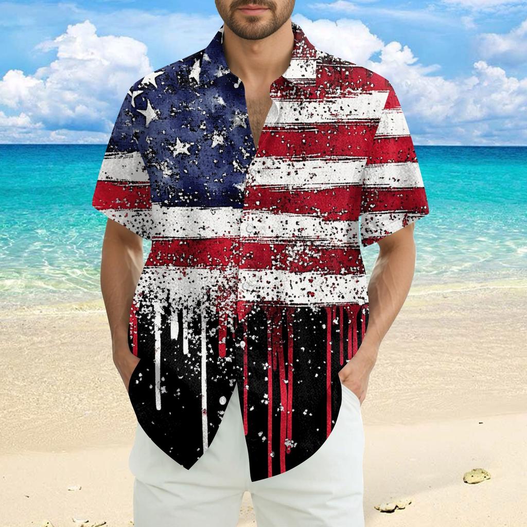 Men's Casual Casual Independence Day Print Short-sleeved Shirt