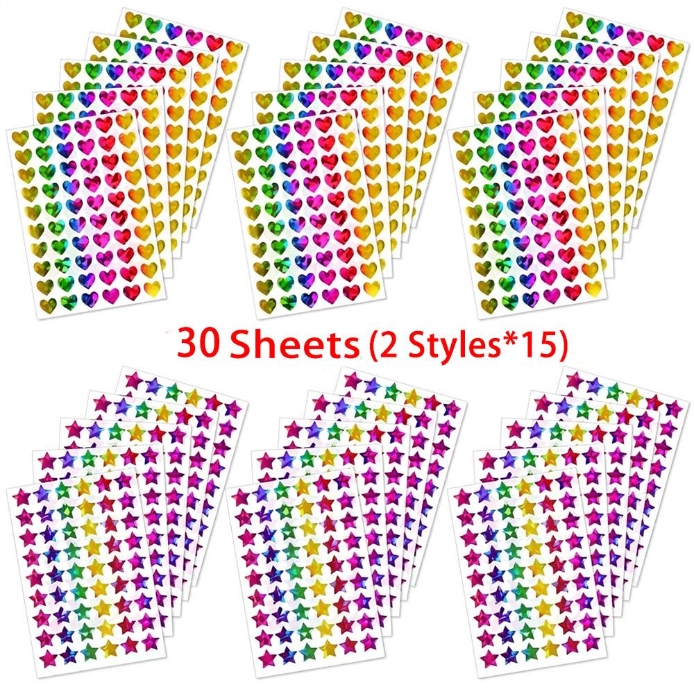 Kids Reward Sticker Stars Flowers Hearts Dots Sparkly Holographic Stickers Behavior Chart School Student Supplies Diy Decoration