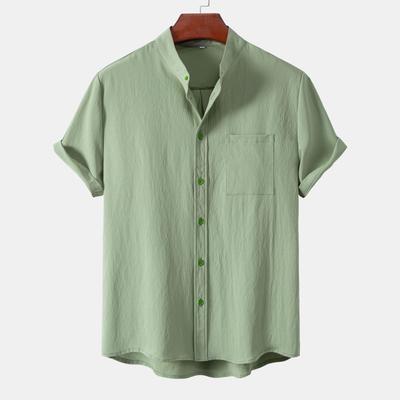 Camicia Cardigan da Uomo 2024 a Manica Corta con Collo Rialzato a Tinta Unita