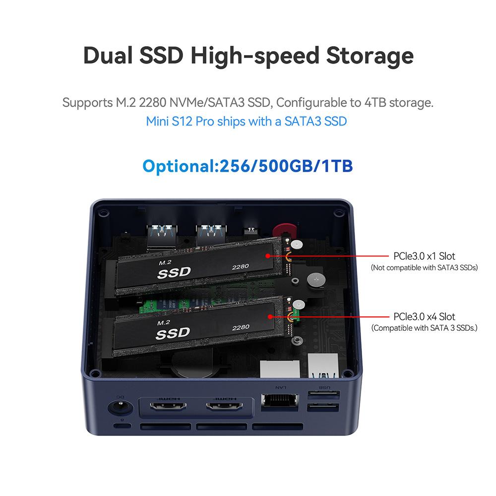 Beelink Min S12 Pro N100 Mini PC Win11 Pro Support 4K Wifi6 1000M LAN Desktop Mini Computer
