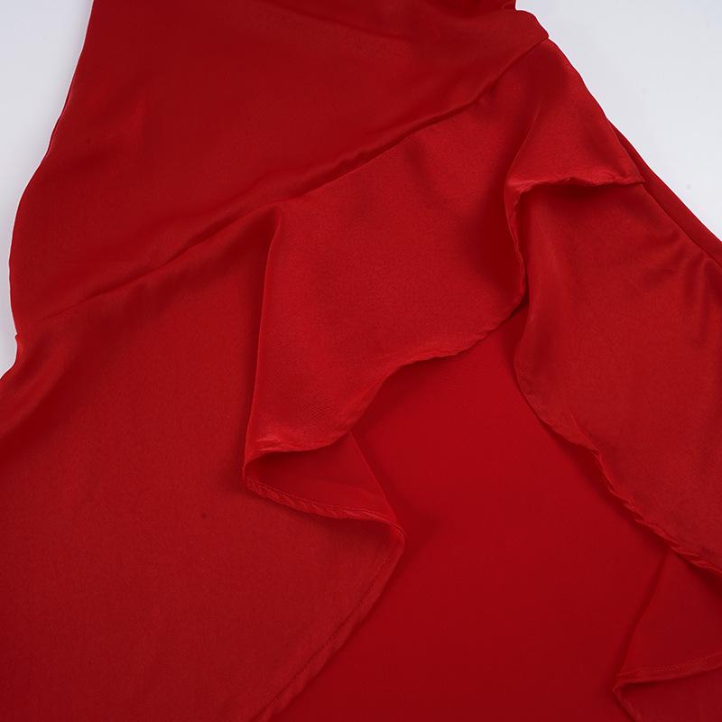 Elegant Satin Ruffle Hem Dress with Spaghetti Straps - European & American Style