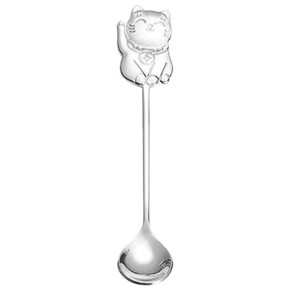 Cute Cats Shape Stirring Spoon Small Mixing Teaspoon Dessert Spoon Stainless Steel Tableware Easy To Clean