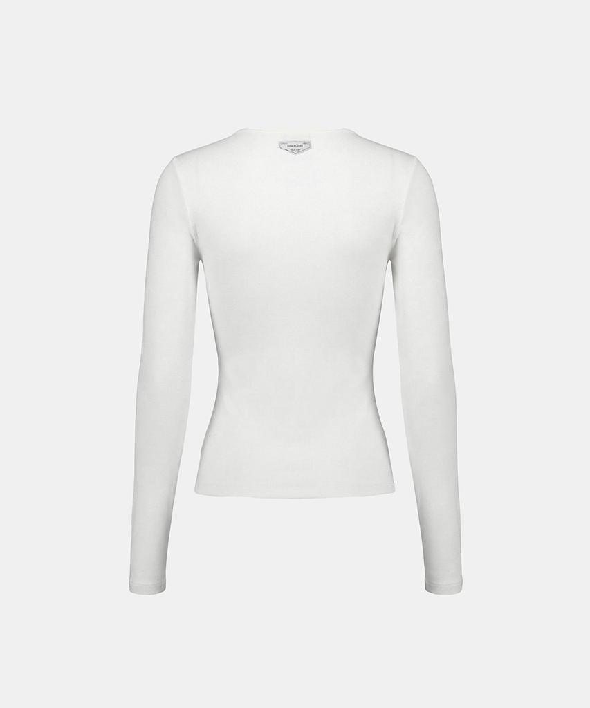 BADBLOOD Bs Cotton Jersey Fitted Henley Neck Long Sleeve T-Shirt - White