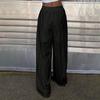 Women Pants Elastic High Waist Wide Leg Casual Trousers Pure Color Hollow Embroidery Casual Trousers with Liner Daily Wear
