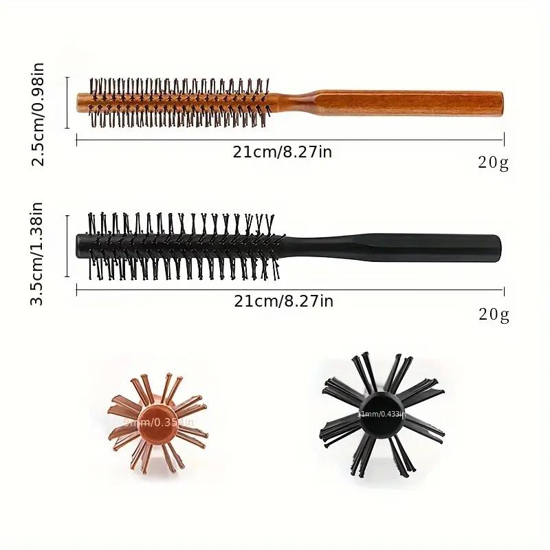BEPAN 1/2pcs Wooden Roller Hairbrush Voluminous Roots Hair Round Styling Comb with Nylon Bristles for Blow Drying and Styling Curls