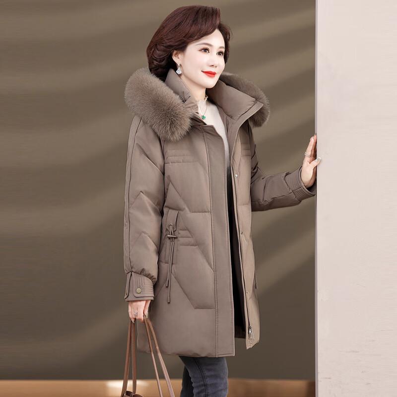 Yalu Damen Mittellange Daunenjacke mit Fuchspelzkragen