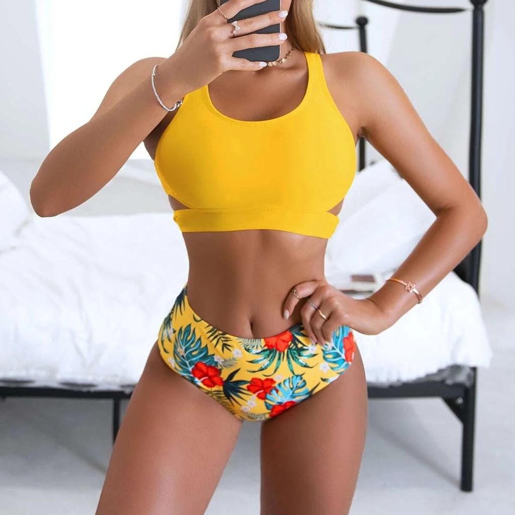 Women Sexy  Print Bikini Set Push Up Bathing Swimwear High Waist Swimsuit