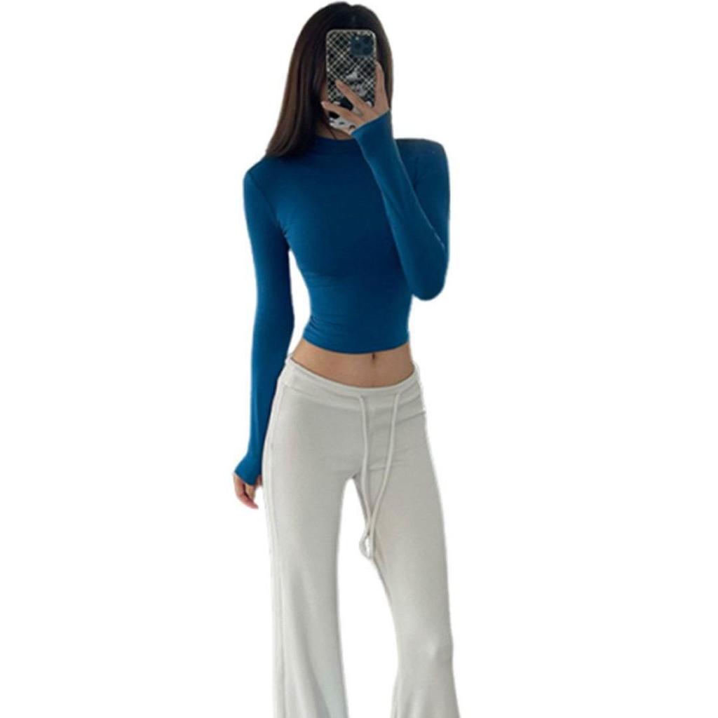 Women's Spicy Girl High Neck Long Sleeve Body-Hugging T-Shirt for Autumn/Winter