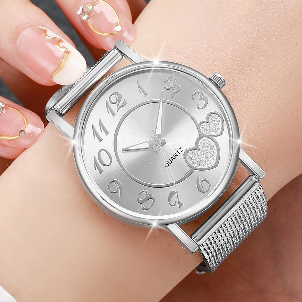 3PCS Women's Watches Fashion Heart Dial Plastic Band Analog Quartz Watch
