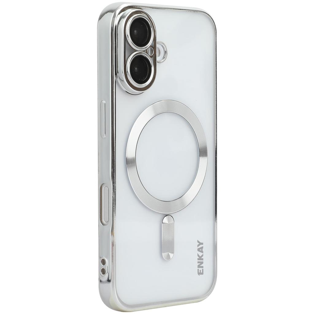 ENKAY HAT PRINCE For iPhone 16 Magnetic Clear Case Shockproof TPU Phone Cover with Lens Film