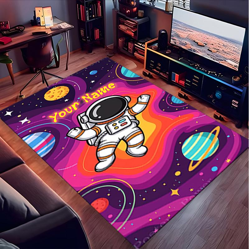1PC Custom Name Astronaut Space Adventure Theme Floor Mat Ideal for Living Room, Game Rooms, Office, Bedroom,Floor Mat Playful Design