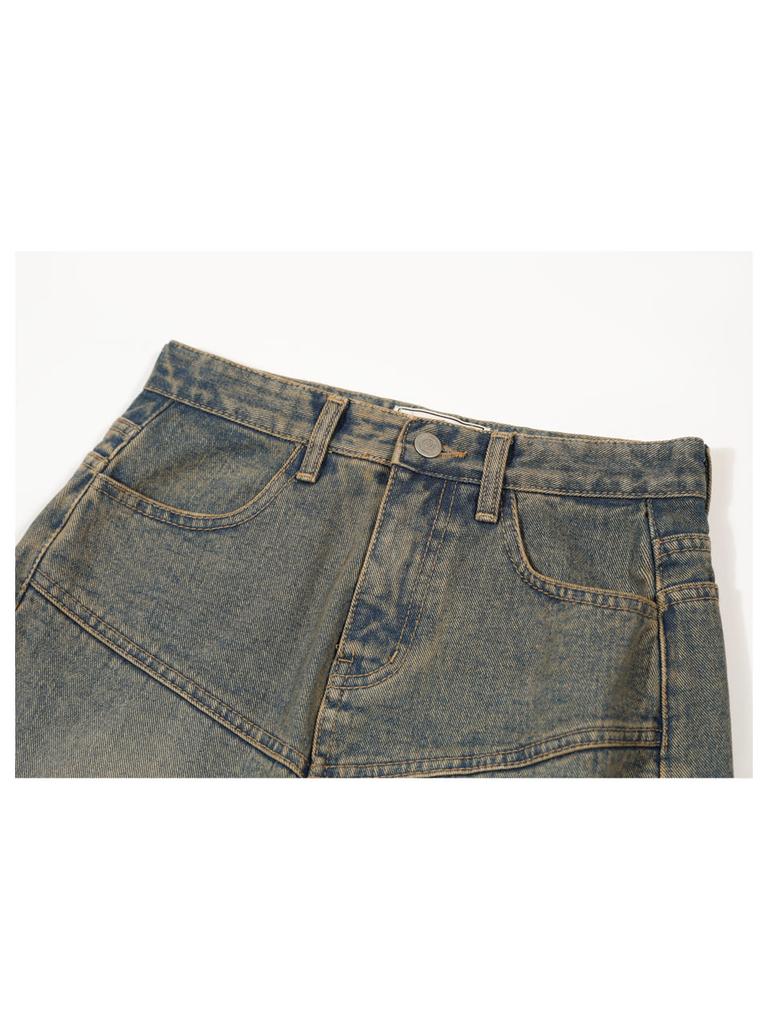 GUBIN Crack Detail Denim Long Skirt
