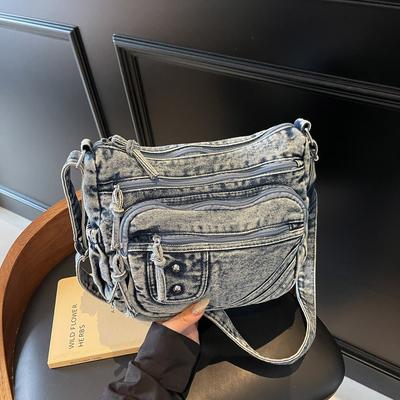 Vintage Denim Umhängetasche Mehrfachtasche Muttertasche Damen Schultertasche
