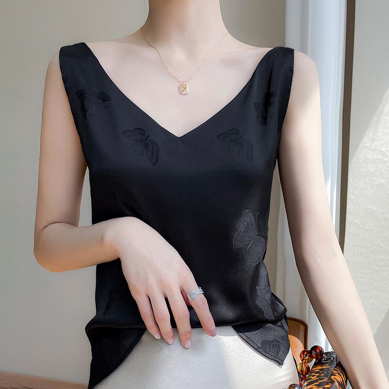 V-neck Suspender Vest for Women with Summer Suit Acetic Acid White Jacquard Base Satin Fashionable Versatile Suspender Strap