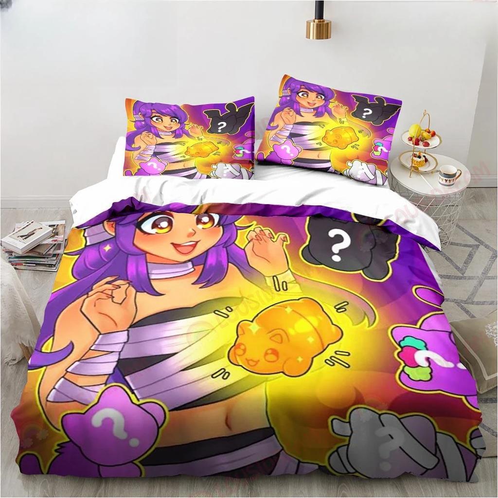 3D Print Cute Aphmau Bedding Set Game Cartoon Aphmau Duvet Cover Set Single/Twin/Double Size Child Bedding Set Soft Polyester