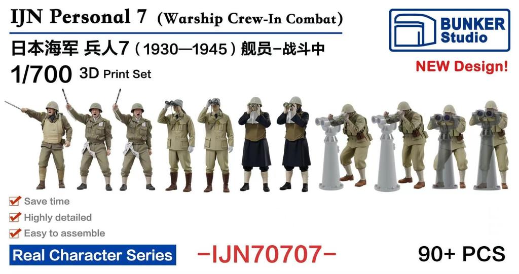 Bunker Studios Japanese Navy Figure Set 7 Battle Scene 3D Printer Assembly Kit BSTIJN70707 1/700 (Ship Crew, 1930-1945)