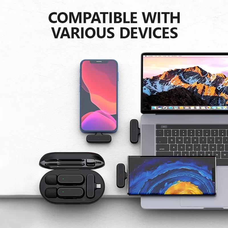 K61 Wireless Lavalier Mic Lapel Wireless Microphone with Charging case Compartment for iphone Android Mobile Phone