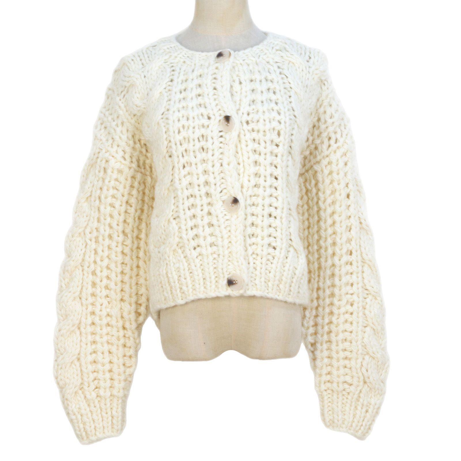 

Icelandic Cream Cable Knit Round Neck Cardigan, Single-Breasted Casual European & American Long Sleeve Sweater. Large