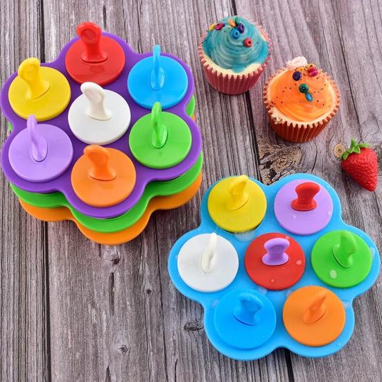 Silicone Popsicle Molds with Sticks 7 Cavity Ice Cube Tray Silicone Molds for Baby Foods Ice Lolly Mold for Pastries