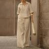 Women's 2 Piece Sets Casual Short Sleeve Lapel V Neck Top And Wide Leg Pants Summer Travel Vacation Lounge Outfits