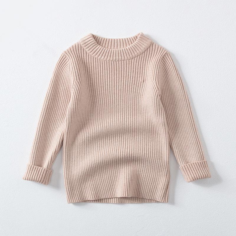 Kids Solid Color Crew Neck Long Sleeve Knit Pullover Sweater Casual Bottoming Top