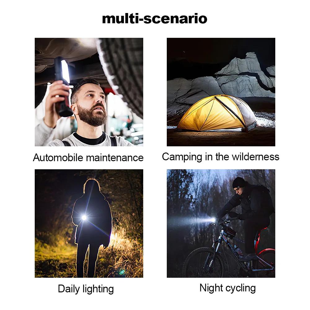 COB LED Folding Flashlight Portable Magnetic Work Light Lantern USB Rechargeable Waterproof Emergency Repair Camping Torch Lamp