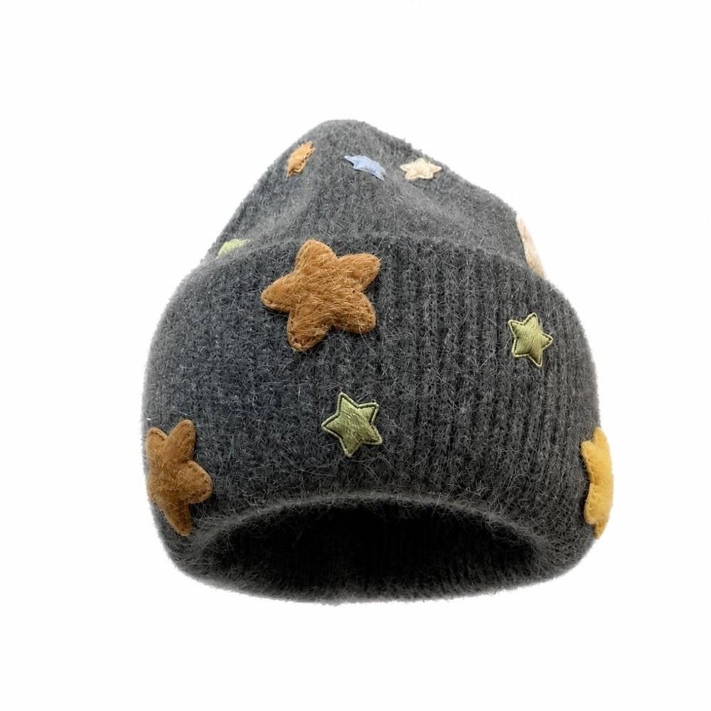 Real Rabbit Fur Winter Skull Cap Acrylic Blend Wool Knit Cap Cute Knitted Beanie Hat  Cold Weather
