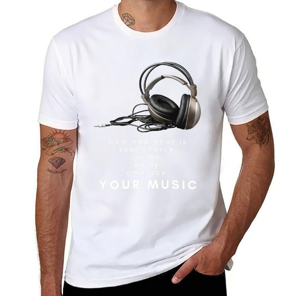 Höre Geniesse Umarme Deine Musik Weißer Text T-Shirt Leichtes Basic Kurzarmshirt