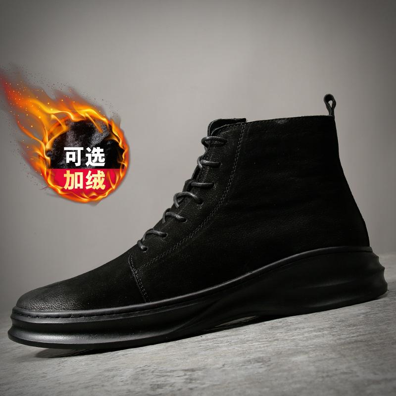 

2025 direct supply Martin boots men s winter black leather shoes fashion high-top shoes trendy warm velvet snow boots 44
