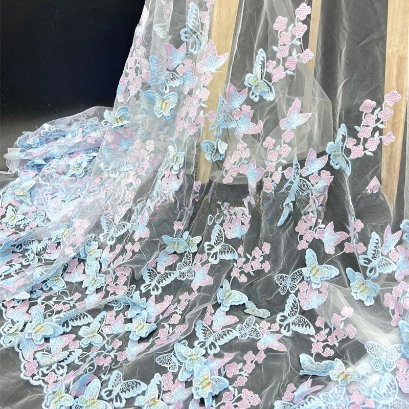 3D Hand-embroidered Cloth for Wedding Fabric Butterfly Embroidery Fabric DIY  for Dress Water-soluble Mesh Embroidery Lace
