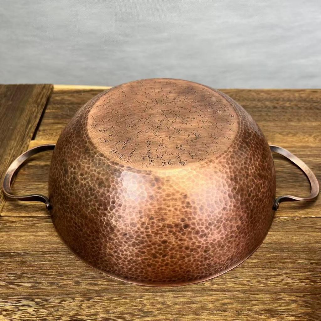 Vintage Copper Soup Pot,Handcrafted Hot Pot Food Cooking Utensil Simmering and Pasta Stewing,With lid 24 cm Handheld Pots