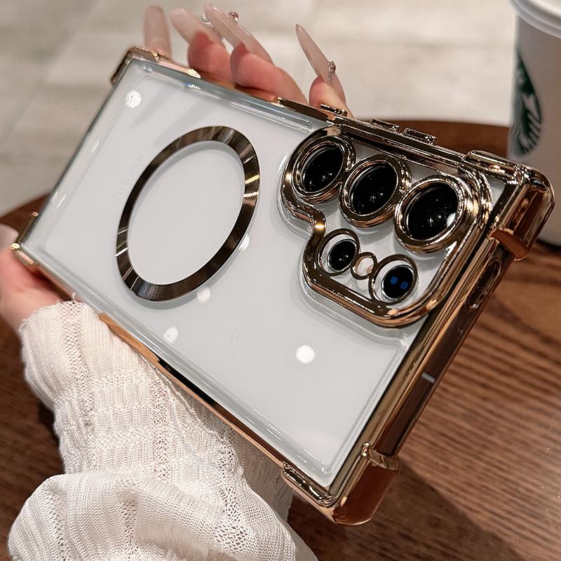 For Magsafe Clear Soft TPU Shockproof Cover For Samsung Galaxy S25 Edge S24 Ultra S23 FE S22 + Plus Magnetic Lens Film Plating Silicone Case