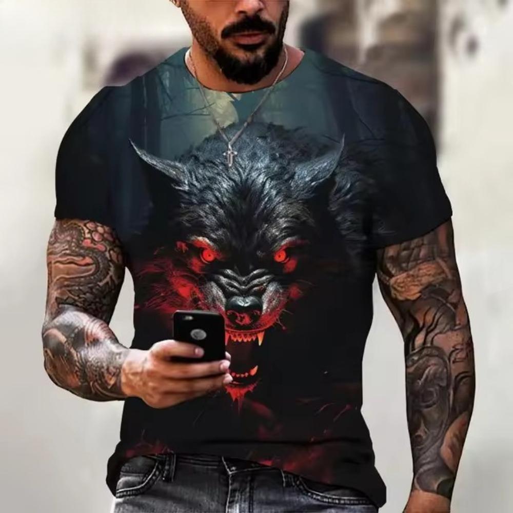 New Ferocious Animal Pattern 3D Printed Men's Street Round Neck Short Sleeved T-shirt