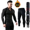 Men's Sports Running T Shirt+ Pants Fleece Thermal Quick Drying Clothes Winter Warm Long Sleeve Tops & Trousers for Running Fitness Training