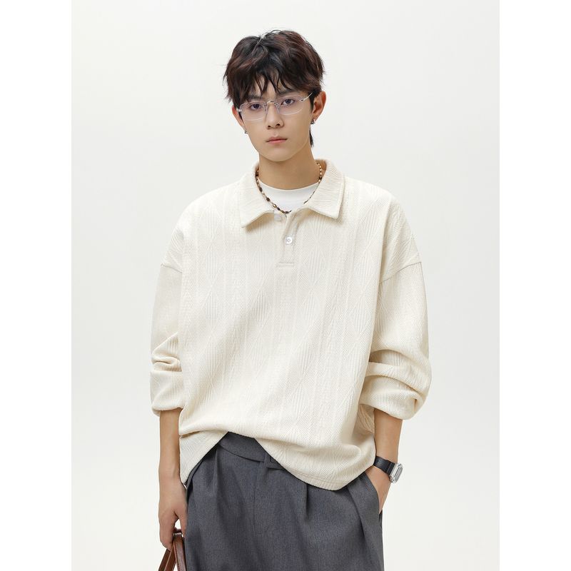 Wassup Trendy Long-Sleeved T-Shirt for Men, Spring and Autumn Lapel Polo Shirt, High-End Inner Layer Casual Top