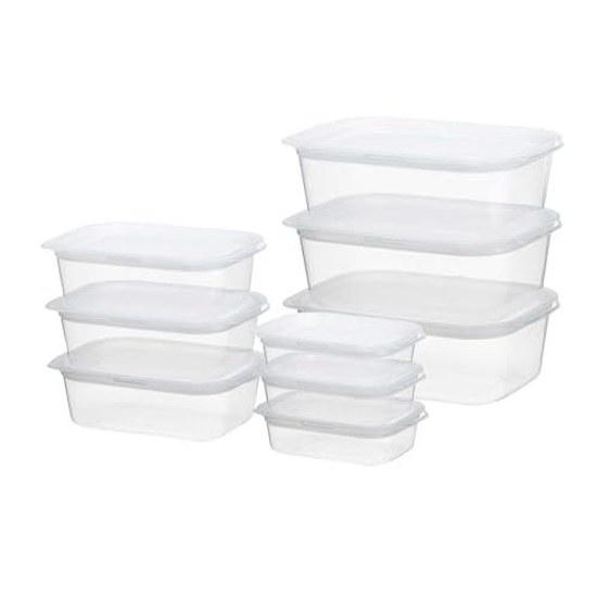 Inomata-k Storage Container Rachin Pack Square Type 9-piece Set Clear White Made Japan Microwave Safe Lid Freezer Refrigerator Defrost Food Plain 1830