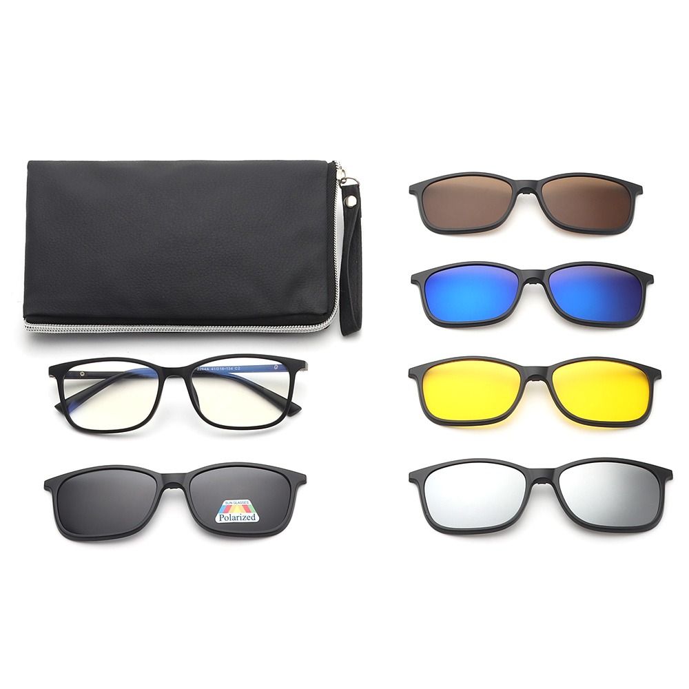 UV400 Protection Polarized Magnetic Clip On Sunglasses Cycling/Driving Sunglasses Set with Pouch 6 Iin 1 Clip Cycling Glasses