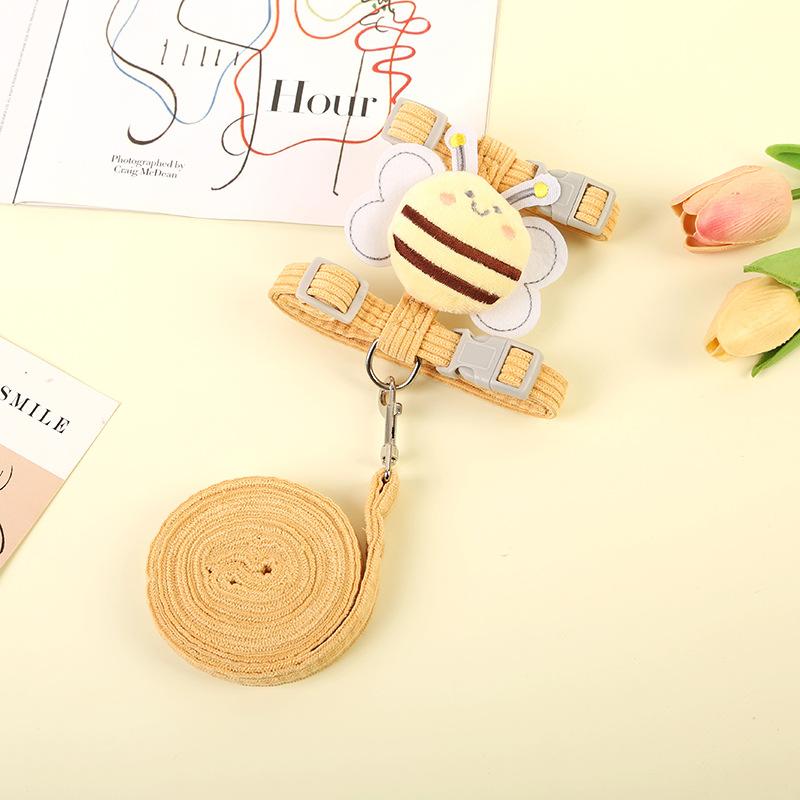 Pet Supplies Cat Traction Rope Cute Bee H-shaped Pet Strap Pink Cartoon Pet Outdoor Set Adjustable Non Tight Chihuahua Bomei Anti Loss Pet Lead