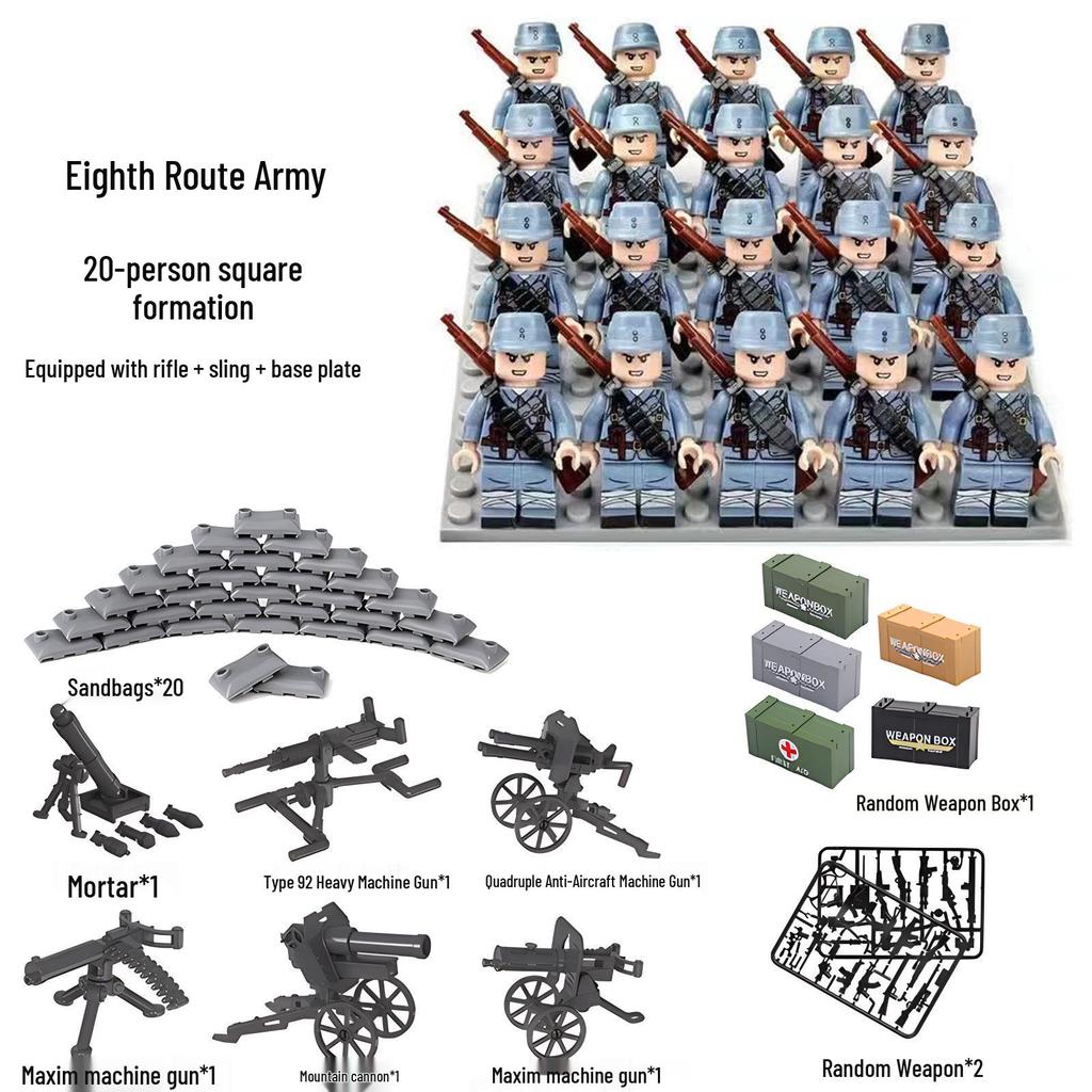 WWII Military Building Blocks: German, British, American, French, Italian Soldiers Toy Set