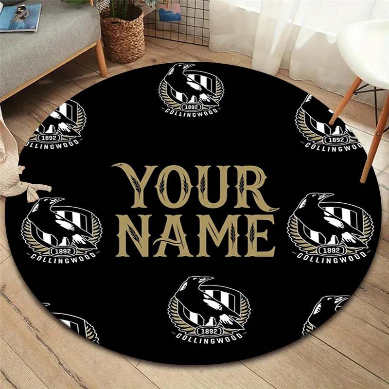Collingwood Raven Crest Custom Name Round Area Rug Carpet Rug For Living Room Bedroom Sofa Playroom Decor Nonslip Floor Mat