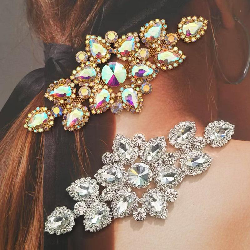 1Pc Crystal Ab Sew On Rhinestones Applique Gold / Silver Bottom Flatback Clear Sewing For Wedding Hat Bag